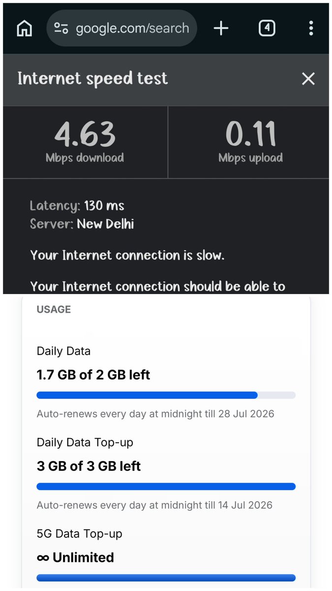 KrAakash3's tweet photo. Dear @AirtelIndia,

I am extremely disappointed with the poor internet speed on your network. Despite repeated complaints, the issue remains unresolved. I am paying for high-speed data but receiving an unacceptable experience.
#Airtel #PoorNetwork #SlowInternet 
@airtelindia https://t.co/tWqoXQbLYz