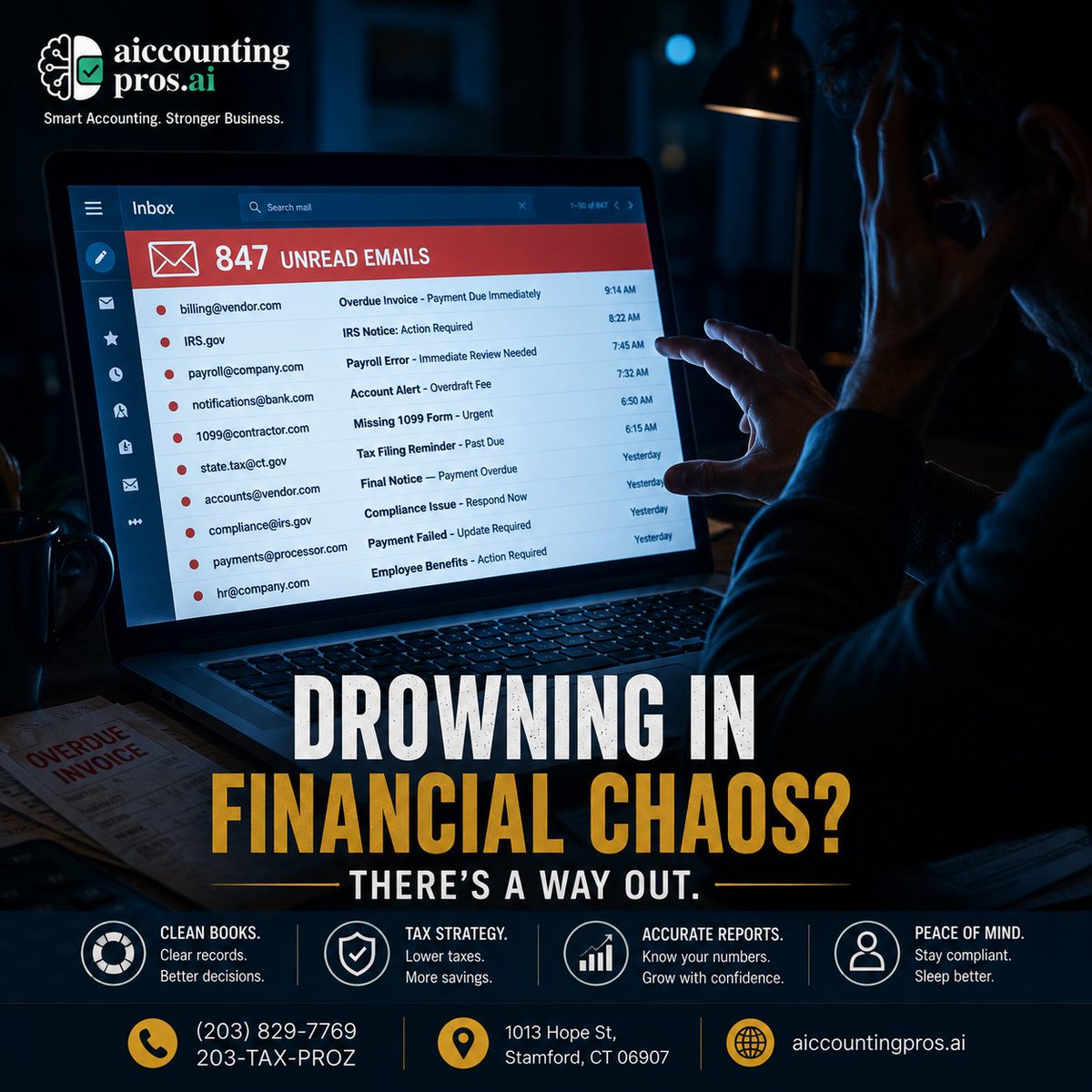 khawash's tweet photo. Let AIccountingPros help bring clarity to your finances so you can focus on growing your business.

📞 (203) 829-7769 | 203-TAX-PROZ
📍 1013 Hope St, Stamford, CT 06907
🌐 https://t.co/dOC85zvBIB

#Bookkeeping #TaxPlanning #CPA #SmallBusiness #BusinessGrowth https://t.co/FBO73SvE1k