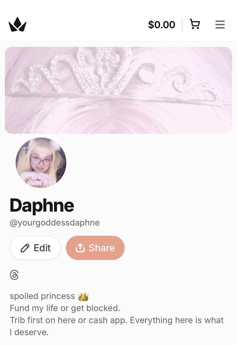 spoiledaphne's tweet photo. My Throne sitting at a pathetic $0.00 is actually embarrassing…
I deserve so much better…

Come be a good boy and start filling it up for me. I want to see big numbers because of you 😌💕 https://t.co/FlBB2XpYFT
