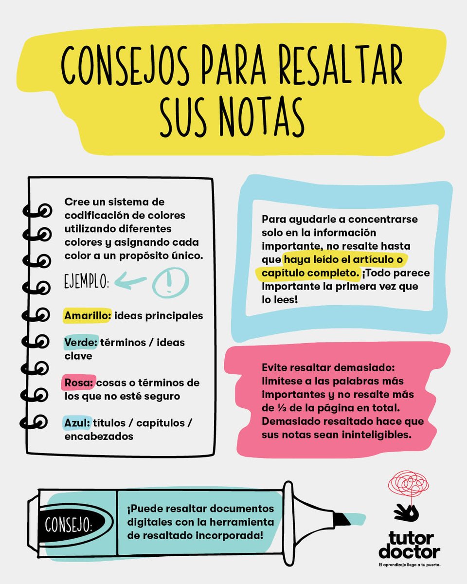 TutorDrMX's tweet photo. ¿Resaltas todo? Entonces nada resalta. 🖍️ Un sistema sencillo de colores convierte apuntes desordenados en una herramienta de estudio que sí funciona. Guárdalo para tu próxima sesión de estudio ⬇️

#TécnicasDeEstudio #HábitosDeEstudio #ÉxitoEstudiantil https://t.co/r8C91qdliq