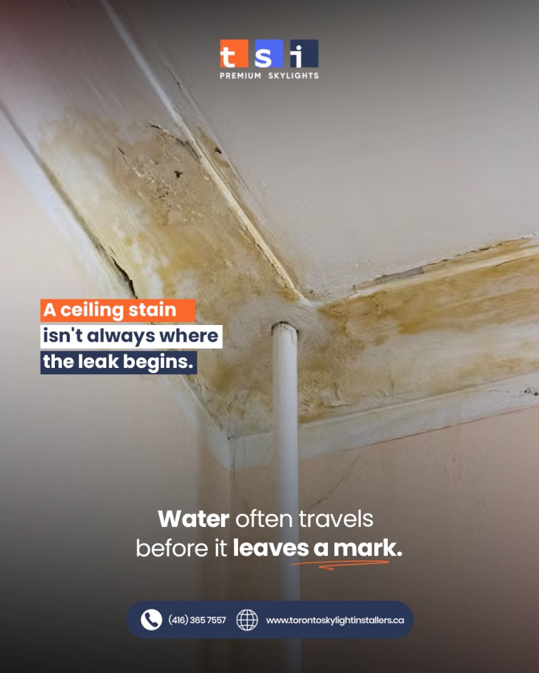 torontoskylight's tweet photo. Water follows the easiest path that ceiling stain isn't always where the leak starts! 

Proper skylight flashing stops water before it damages your roof. Find the real source, don't just cover the stain.

📞 416-365-7557
🔗 https://t.co/nu3TErkqGV

#SkylightRepair #Toronto https://t.co/5fq3Af8ME7