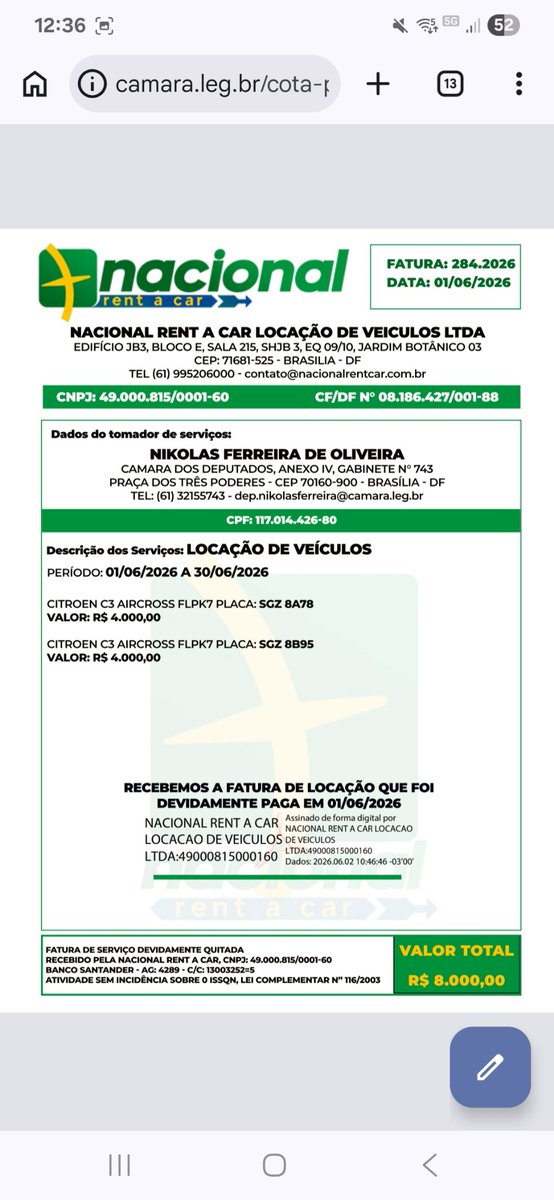 deolhoemvoce05's tweet photo. Alô @nikolas_dm você pode responder como estava nos EUA assistindo aos jogos do Brasll, mas no mesmo período tinha 3 carros alugados em seu nome em Brasília? Você consegue estar em dois lugares ao mesmo tempo? 
@xicosa @ICLNoticias @g1 @UOLNoticias @Estadao https://t.co/DpCMayXKs8