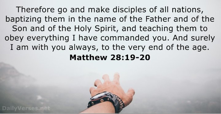Melchizedek222's tweet photo. In the great commission, Jesus is instructing them to go & evangelise & also to teach them everything that he commanded his disciples. These are many from Love ur neighbor, love your God with all your heart, Forgive others, If you love me you will obey my commands etc.

All these things make up our faith as Christians.