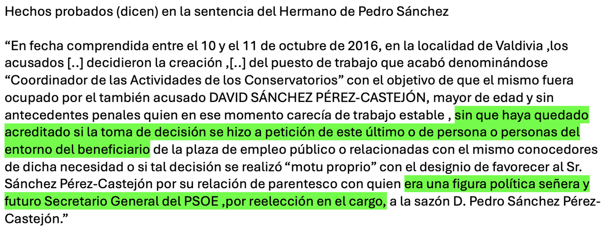 geografiando's tweet photo. Serie: ¡LA JUSTICIA ES LA MISMA PARA TODOS! 
1.-
(Ver antes el texto de la imagen entresacado de la sentencia). Otra vez la acusación al “entorno”. Pero para estos jueces, si el hermano no ha pedido que se cree el puesto de trabajo lo ha hecho alguien de su entorno https://t.co/3Y1uZPx8w7