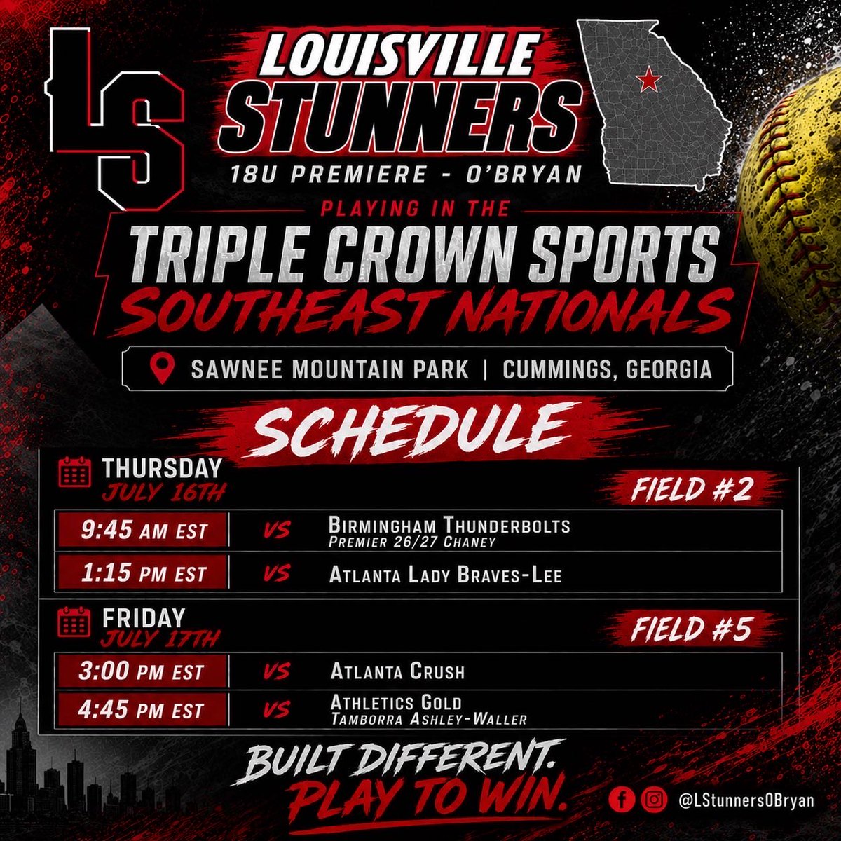 LStunnersOBryan's tweet photo. We’re heading down south this weekend for our final summer tourney. Come check us out at the @triplecrownspts  Southeast Nationals in Cumming, Georgia!!! https://t.co/llpEEnaZ2M
