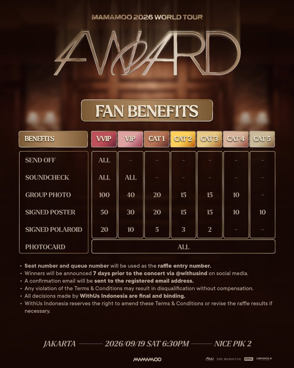 ticketomato_'s tweet photo. 🎫🍅open ticketing service for MAMAMOO 2026 World Tour 4WARD in Jakarta🍅

OPEN JASA WAR TIKET MAMAMOO

★ fee 200k
★ self payment
★ using your personal data
★ not handling until physical ticket❌
★ bookslot via dm💌

#MAMAMOO #MOOMOO  #4WARD
#Solar #MoonByul #WheeIn #HwaSa
#MAMAMOO_2026_WORLD_TOUR #MAMAMOO2026
