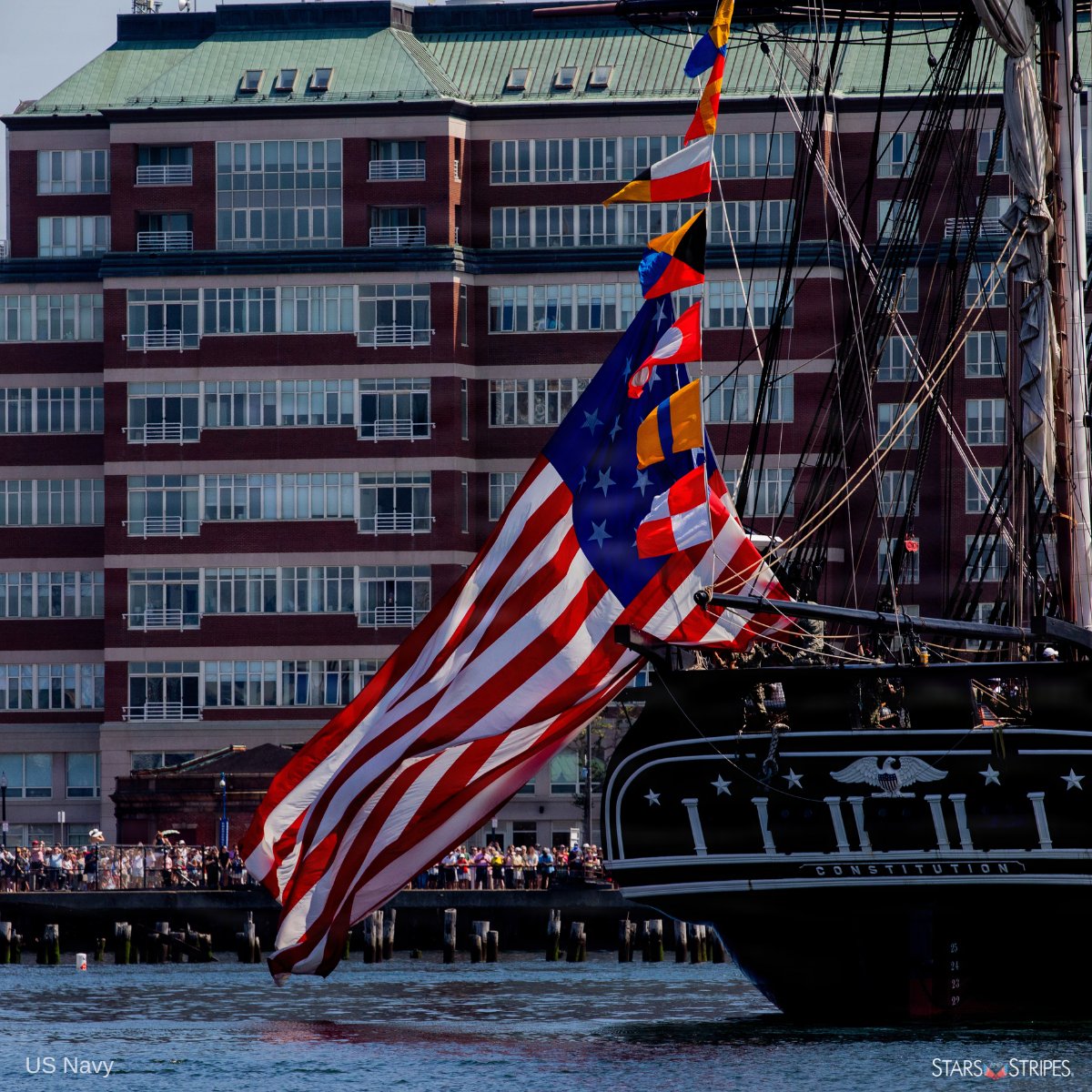 starsandstripes's tweet photo. GALLERY | Two historic ships, the Navy’s USS Constitution and the U.S. Coast Guard’s Barque Eagle, highlighted the parade of tall ships during the weekend at Sail 250 Boston. https://t.co/fOW9yEvBAA