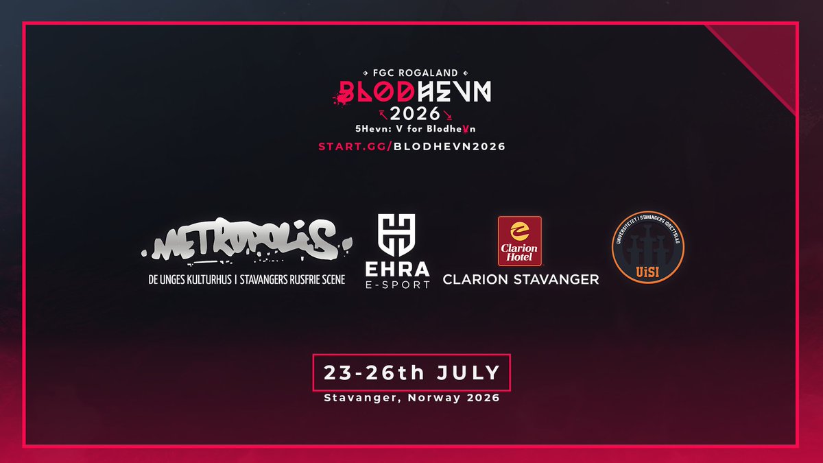 FGCRogaland's tweet photo. 📢 ANNOUNCEMENT

We’re proud to announce our returning sponsor for the Blodhevn Tournament 2026:

EHRA E-sport! 🎮
UiSI – Universitetet i Stavangers Idrettslag 🎮 
Metropolis 🎮 
Clarion Hotel Stavanger 🎮 

More information bellow ⤵️
#KomPå5Hevn #KomPåBLODHEVN https://t.co/xbVZrKYubv