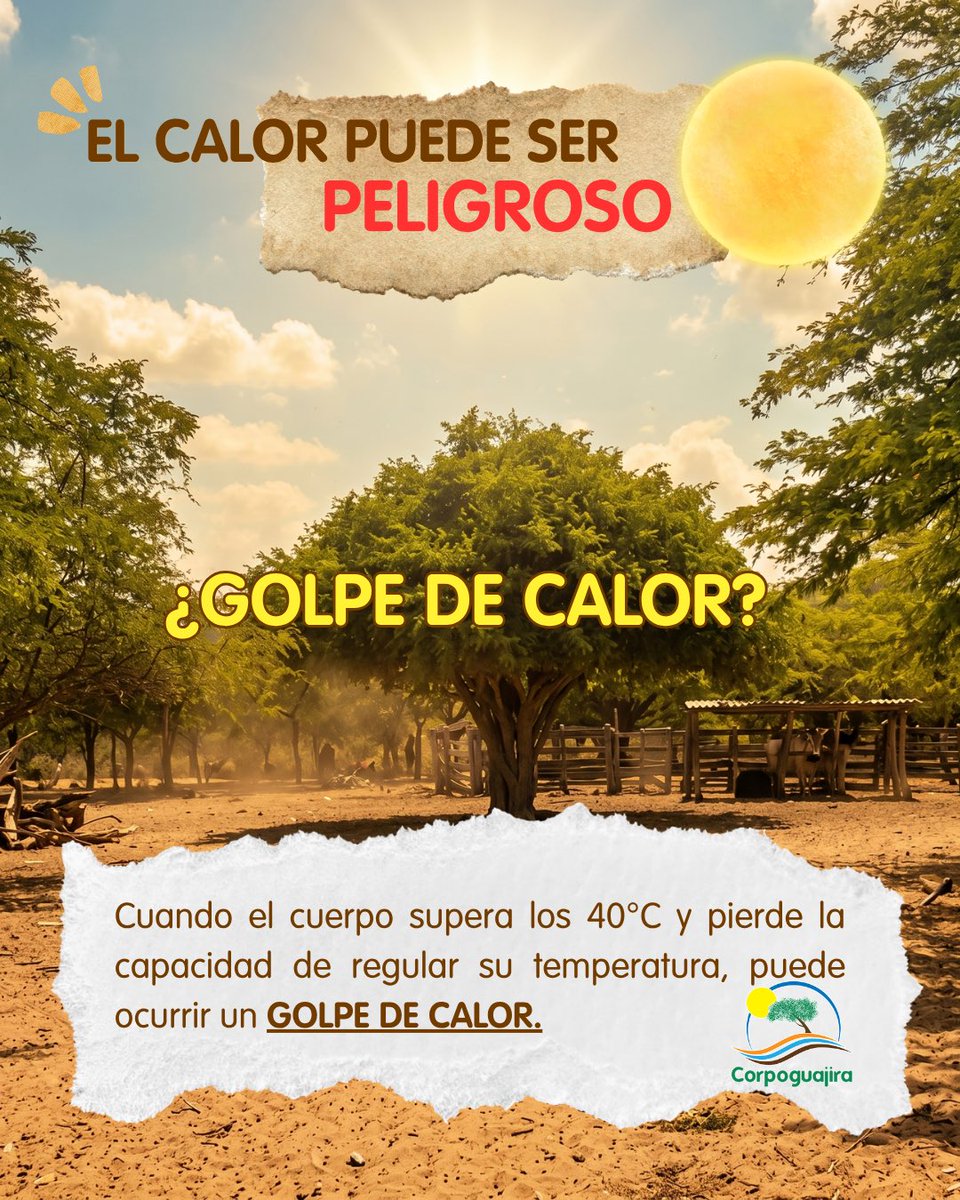 CORPOGUAJIRA's tweet photo. LAS ALTAS TEMPERATURAS PUEDEN AFECTAR TU SALUD

Las altas temperaturas que se registran en La Guajira pueden aumentar el riesgo de sufrir un golpe de calor, una condición que puede poner en peligro la vida si no se atiende oportunamente. https://t.co/8dU3A3FwZj
