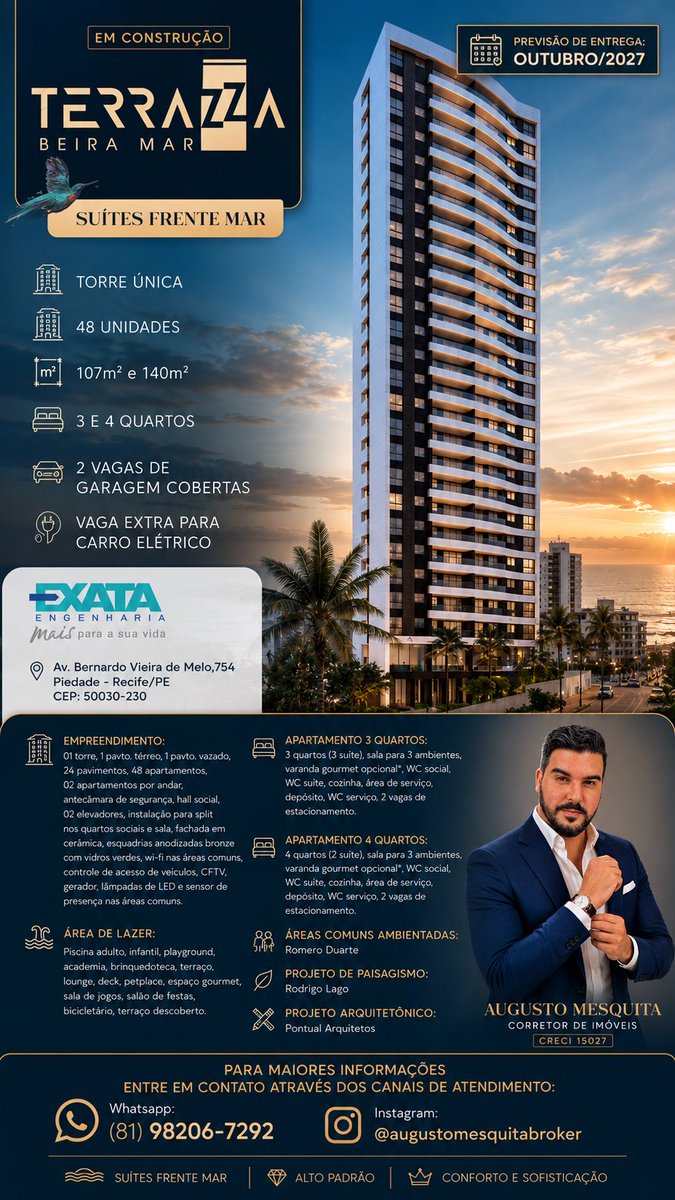 augustobroker's tweet photo. Seu novo endereço pode ter vista para o mar.

Conheça o Terrazza Beira Mar, em Piedade:
✔ Torre única
✔ Apenas 48 unidades
✔ Aptos de 107 m² e 140 m²
✔ 3 e 4 quartos
✔ 2 vagas cobertas + infraestrutura para carro elétrico
✔ Lazer completo

📅 Entrega: Outubro/2027 https://t.co/3RrakUH3gj
