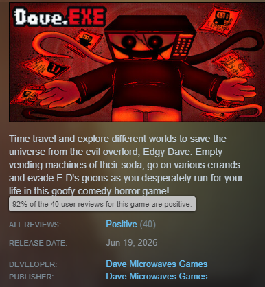 Dave Microwaves Games ➤ Dave.EXE OUT NOW on Steam tweet media