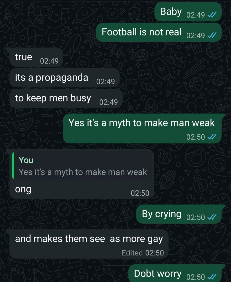 wtff_yarrr's tweet photo. Convo with bf after today's match https://t.co/b3rL2crdBM