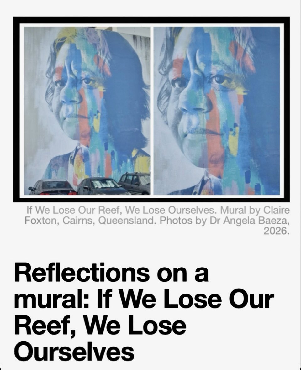 BronFredericks's tweet photo. NEW: Reflections on a mural: If We Lose Our Reef, We Lose Ourselves by Angela Baeza & @BronFredericks - https://t.co/QQX41BYQs1, @CroakeyNews. #Reef #BarrierReef #GreatBarrierReef #CoralReef #ReefSystem #ClimateChange #ClimateJustice #Environment #Environmentaljustice https://t.co/JWviBdftkc