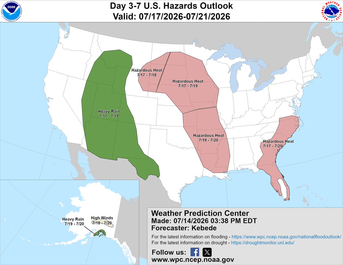 NWSWPC's tweet photo. An updated Day 3-7 Hazards Outlook has been issued. https://t.co/VBxTZCp4sE https://t.co/FVbpBFD4Hr