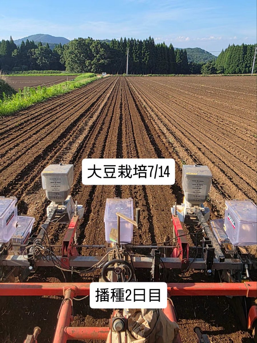 gnakano0707's tweet photo. 【大豆栽培7/14】

目標にしていた300アールの播種完了！
残り350アール(450a／800a)

#大豆栽培
#ちくしb5号 
#すずおとめ 
#農事組合法人グリーン法人中野 
#大分県豊後大野市清川町 https://t.co/5z1MBVW9wj