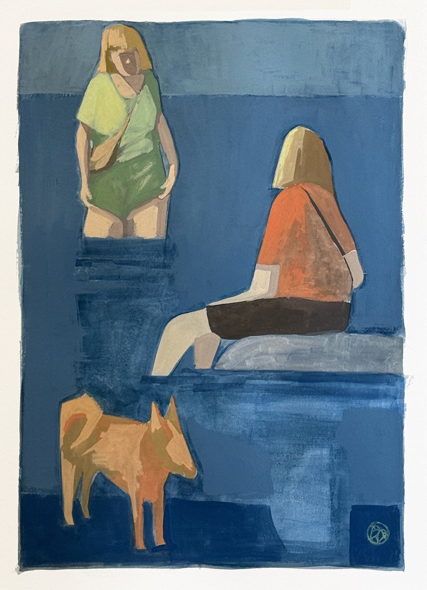 RW_studio_inc's tweet photo. Wading at the Dog Park
mixed media on paper
https://t.co/c9oosfje3D 
#watercolorpainting
#mixedmediapainting
#waterscape
#paintingonpaper
#summerinSeattle https://t.co/WfQUf4bSYk