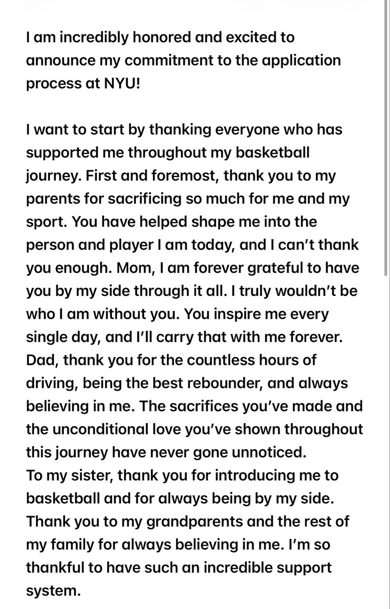 lissylyons's tweet photo. I am incredibly honored and excited to announce my commitment to the application process at NYU! Thank you to everyone who has supported me through this journey. Go Violets!💜💜 @nyuwomenshoops https://t.co/M0PAMfmo4A