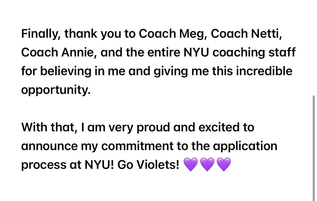 lissylyons's tweet photo. I am incredibly honored and excited to announce my commitment to the application process at NYU! Thank you to everyone who has supported me through this journey. Go Violets!💜💜 @nyuwomenshoops https://t.co/M0PAMfmo4A