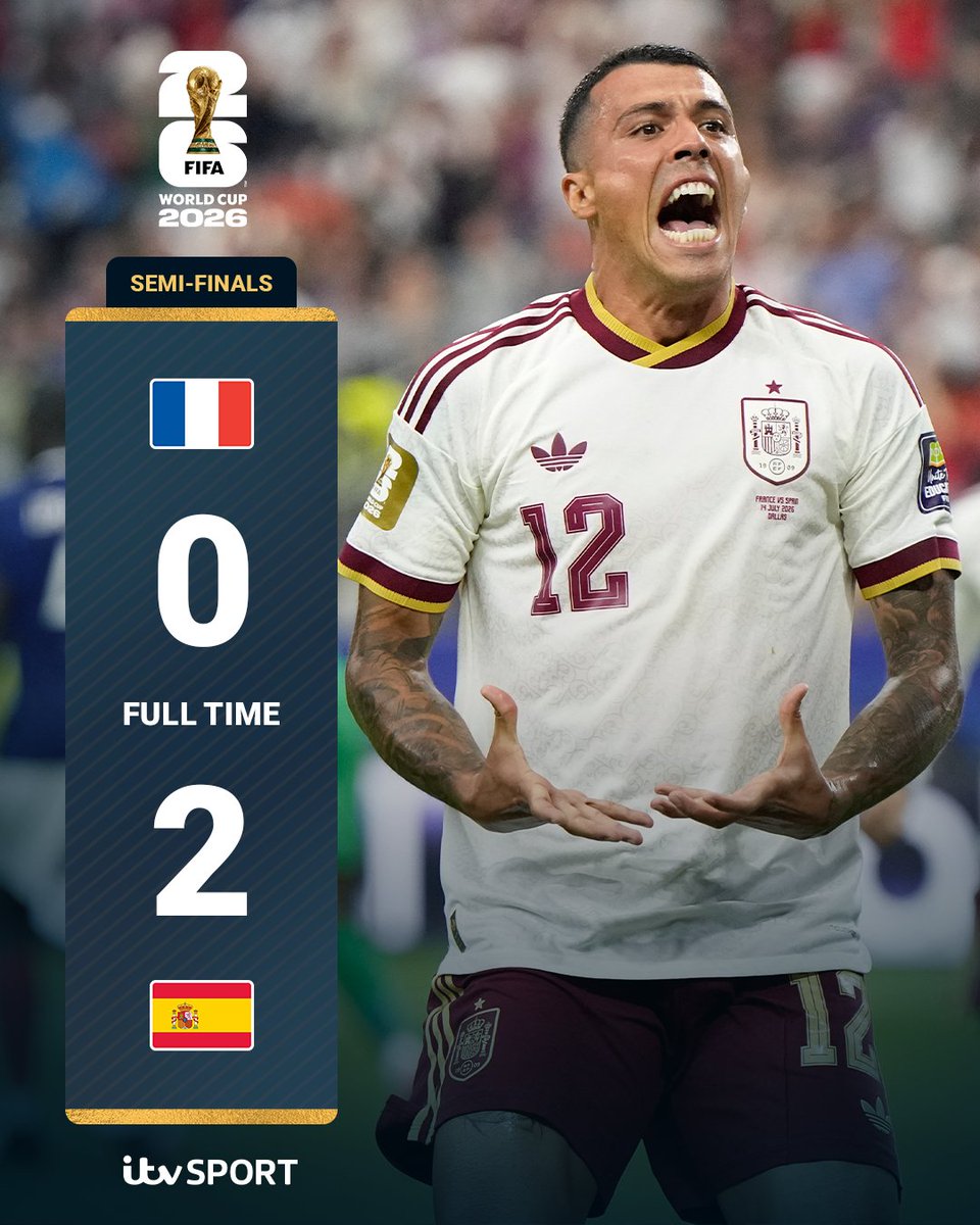 itvfootball's tweet photo. Spain beat France to book their place in the World Cup final 🇪🇸 https://t.co/JXFBet1jst