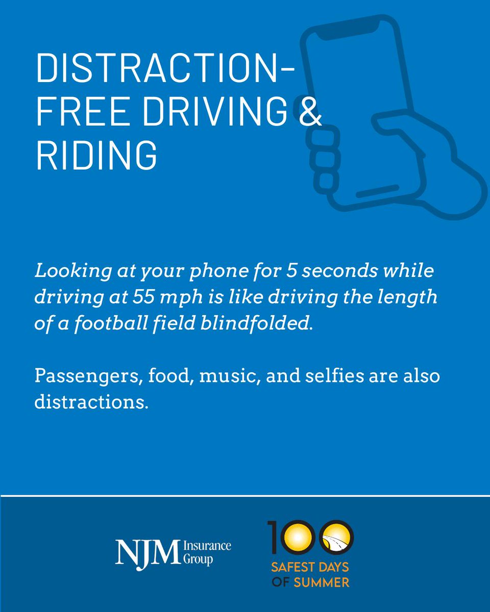 NJMIns's tweet photo. Whether you're behind the wheel or along for the ride, your attention matters. Every focused choice adds up to a safer summer for everyone. 

Make this one of the #100SafestDaysOfSummer by driving – and riding – distraction-free. 

#jerseydrives @CIRPatCHOP @impactdrivers https://t.co/LEbUUpUpOY