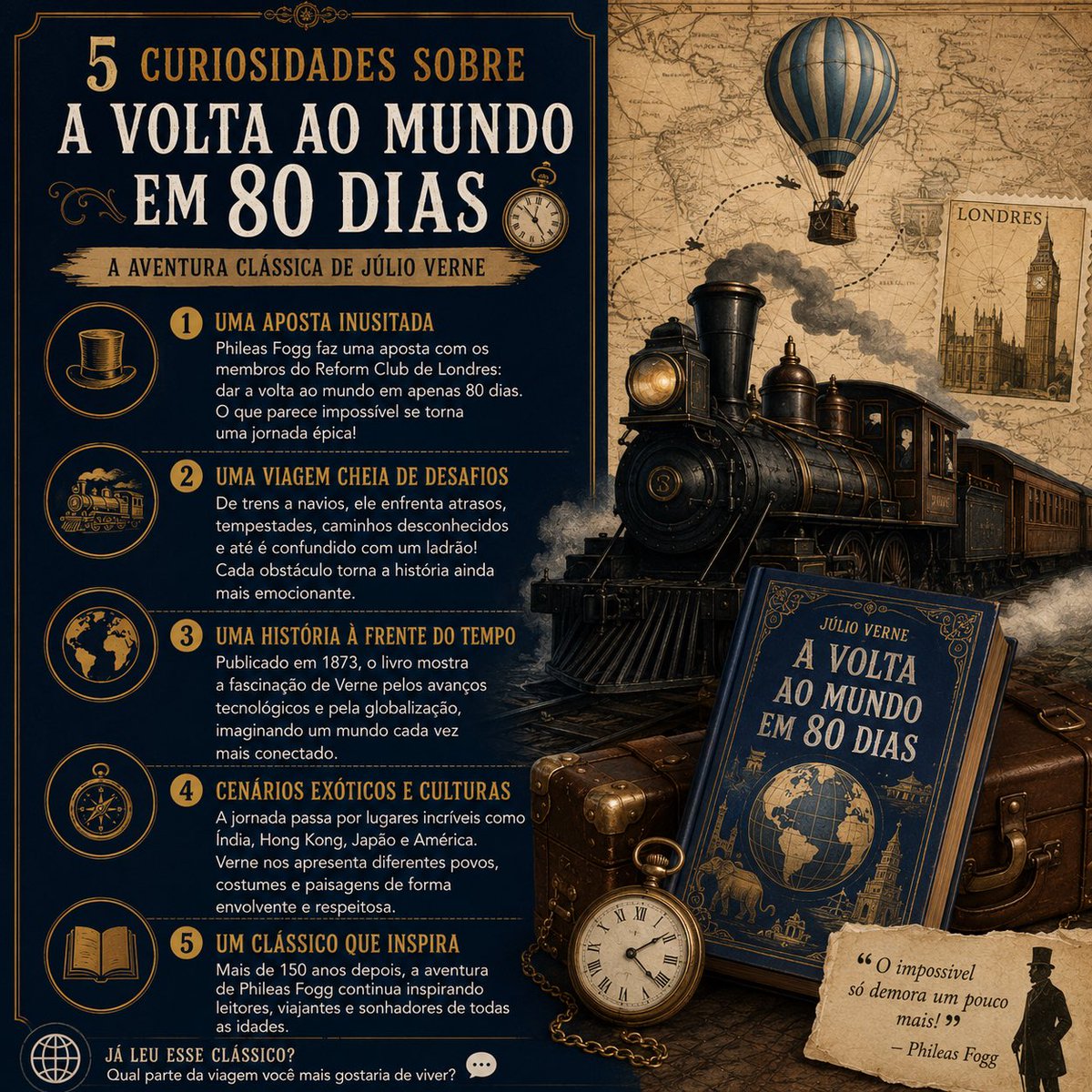 brunoaszx's tweet photo. E se alguém apostasse que consegue dar a volta ao mundo em apenas 80 dias… você diria ��impossível” ou aceitaria o desafio?

Mais de 150 anos depois, A Volta ao Mundo em 80 Dias continua mostrando que coragem, planejamento e um pouco de ousadia podem levar muito longe.

E você ? https://t.co/JFKj7EoUaT