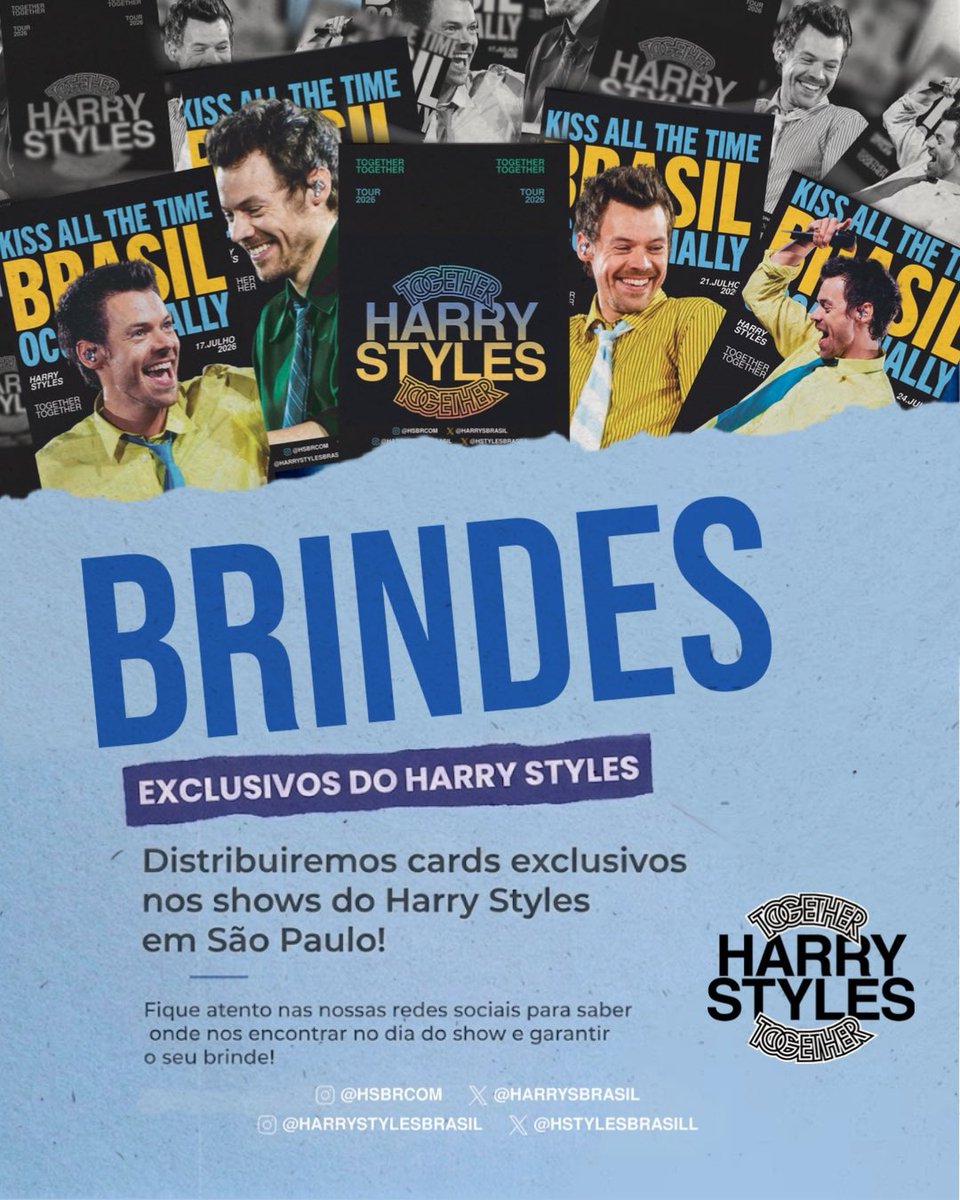 harrysbrasil's tweet photo. 🚨 ATENÇÃO, HARRIES! 

Vamos distribuir cards exclusivos, gratuitos e em quantidade limitada em TODOS os shows da “Together, Together Tour” em São Paulo! ✨

Fique de olho nas nossas redes para descobrir onde nos encontrar e garantir o seu. 🫶 https://t.co/O0JeV1tp5p