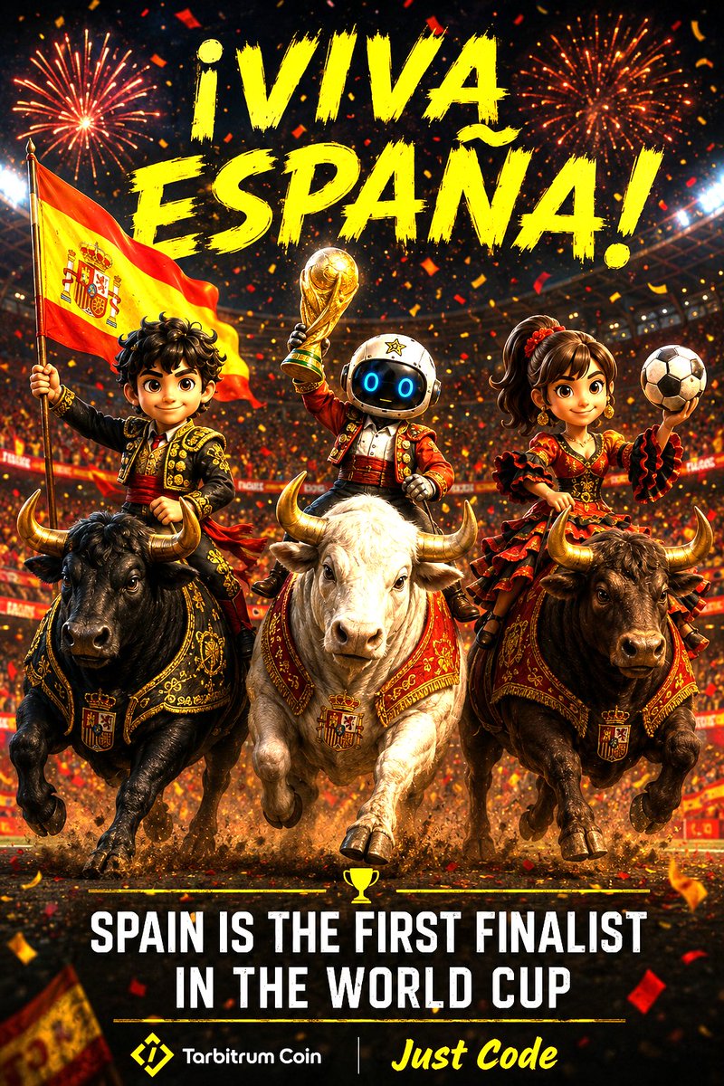 halo979899's tweet photo. 🇪🇸🏆 ¡VIVA ESPAÑA! 🏆🇪🇸
⚽ First to reach the World Cup Final! 🌍🔥
🐂 Bulls. Passion. Glory. ❤️💛❤️
🏆 One step away from history! ✨
💃 Viva la Furia Roja! 🇪🇸⚽
🚀 Just Code. Just Win. 💛
#Spain #VamosEspaña #WorldCup #Final #Football #Tarbitrum #JustCode 🇪🇸⚽🏆🔥 https://t.co/70hwY81grj