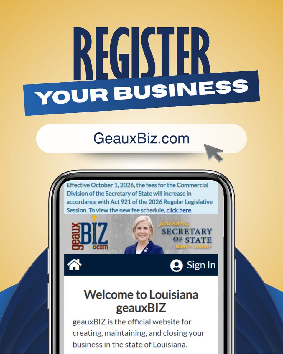 Louisiana_sos's tweet photo. The Secretary of State's Commercial Division handles up on business. If you have a business, or want to start one, check out the one-stop-shop, https://t.co/Mg3V8Iy3rD. #GeauxBiz https://t.co/qrovVJ4TfU