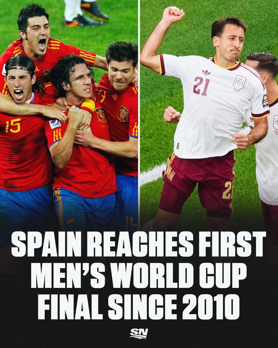 Sportsnet's tweet photo. 16 years later, Spain is back in the men’s World Cup Final 👏 https://t.co/YgLWwNAMnO
