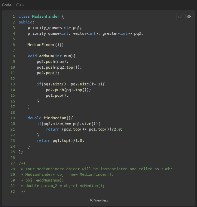 ShreePandi2131's tweet photo. #SDESheetChallenge @striver_79 @takeUforward_ 
Day 44/45
In Q1, we use Min Heap to find Kth Largest Value (Standard)
In Q2, we use combo of Max&amp; Min heap to design Class to find Median of Stream 
In Q3, we use Morris Traversal to flatten Tree to List

Overall, pretty standard day https://t.co/n2bnH7M9Ig