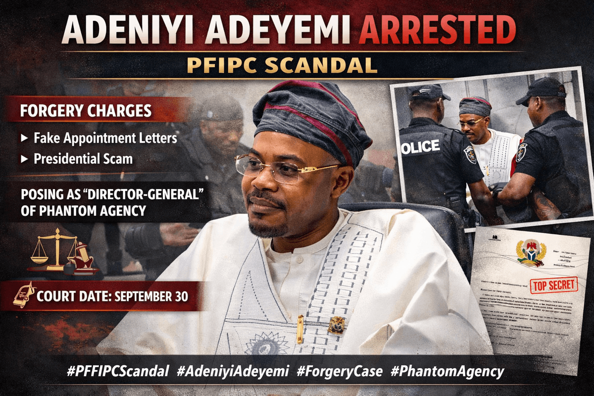 BoomRadioNG's tweet photo. Police Arrest Adeniyi Adeyemi Over PFIPC Fraud Case https://t.co/2NMNKxFjNA
#PFIPCScandal #AdeniyiAdeyemi #NigeriaPolice #ForgeryCase #Tinubu #Gbajabiamila #FraudAlert #boomradiong #OsunState #JusticeInNigeria https://t.co/A6k7RHfH45
