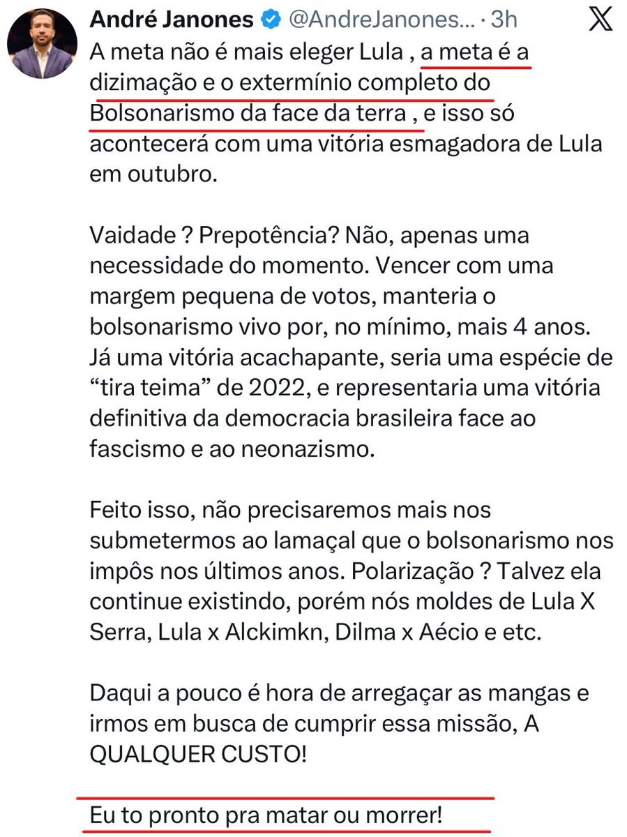 leandroruschel's tweet photo. Quantos minutos demoraria para alguém da direita ser preso caso escrevesse exatamente o mesmo em relação ao PT? https://t.co/b2xM81JhfE