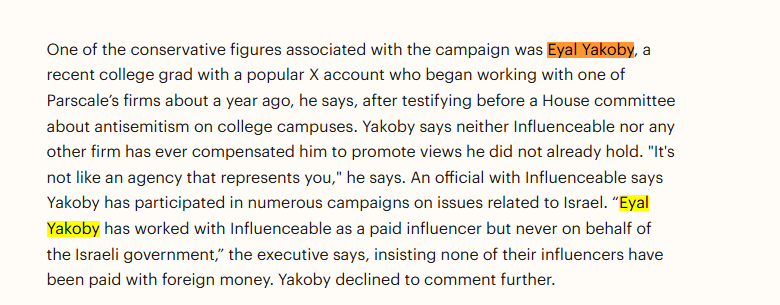 Eyal Yakoby was named as an influencer who worked with Parscale to promote pro-Israel content, per