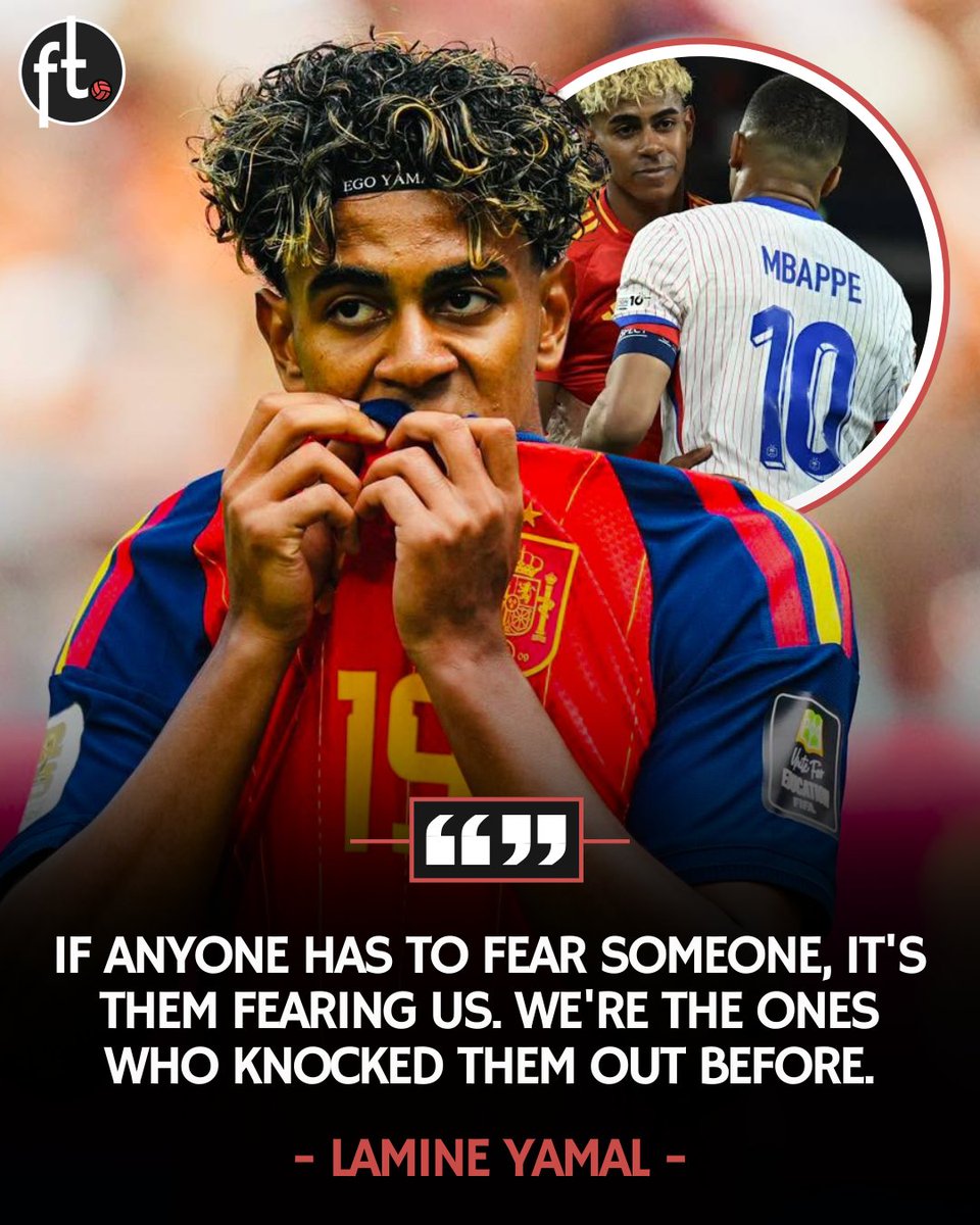 Footballtweet's tweet photo. 🚨 Lamine Yamal sent France a warning before the World Cup semi-final… and then Spain backed it up on the pitch. 🇪🇸🔥

🗣️ “If anyone has to fear someone, it's them fearing us. We're the ones who knocked them out before.”

France arrived with one of the most talented squads in the tournament and were widely considered favourites, but Spain never looked intimidated for a single second.

La Roja played with courage, controlled the game and turned Yamal’s words into reality.

🇪🇸 Spain are back in a World Cup FINAL for the first time in 16 years.