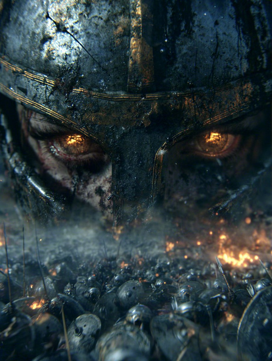 RobotCleopatra's tweet photo. TRY THIS PROMPT
Camera begins locked tight on a single warriorβs determined eyes visible through battered helmet slits, handheld micro-tremors matching human breath. At 0.8 seconds, explosive pull-back reveals not just one shield, but an entire front line of shields slamming upward in unison as a charging force of over one thousand warriors collides with thunderous impact, triggering violent camera shake and 40% slow motion. The frame widens rapidly to expose a vast battlefield packed with 1000 fighters engaged in brutal melee. background combat motion.