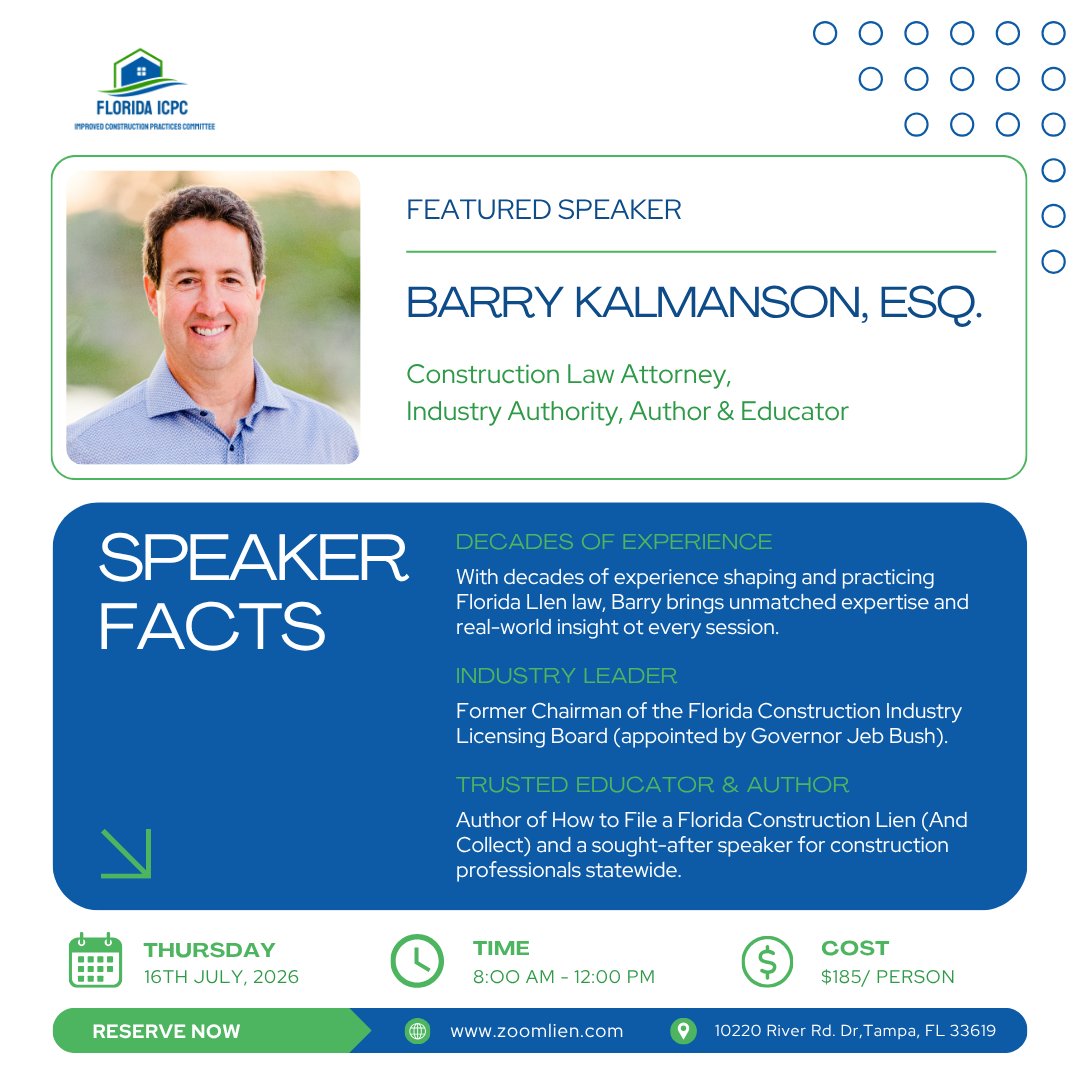 zoomlien's tweet photo. We’re just TWO DAYS away from the Florida Lien Law Seminar with Barry Kalmanson, Esq.

Thank you to everyone who registered — we look forward to seeing you in Tampa.
https://t.co/QkPcpMLP6e

#ConstructionLaw #FloridaConstruction https://t.co/17Y9GC1oIf