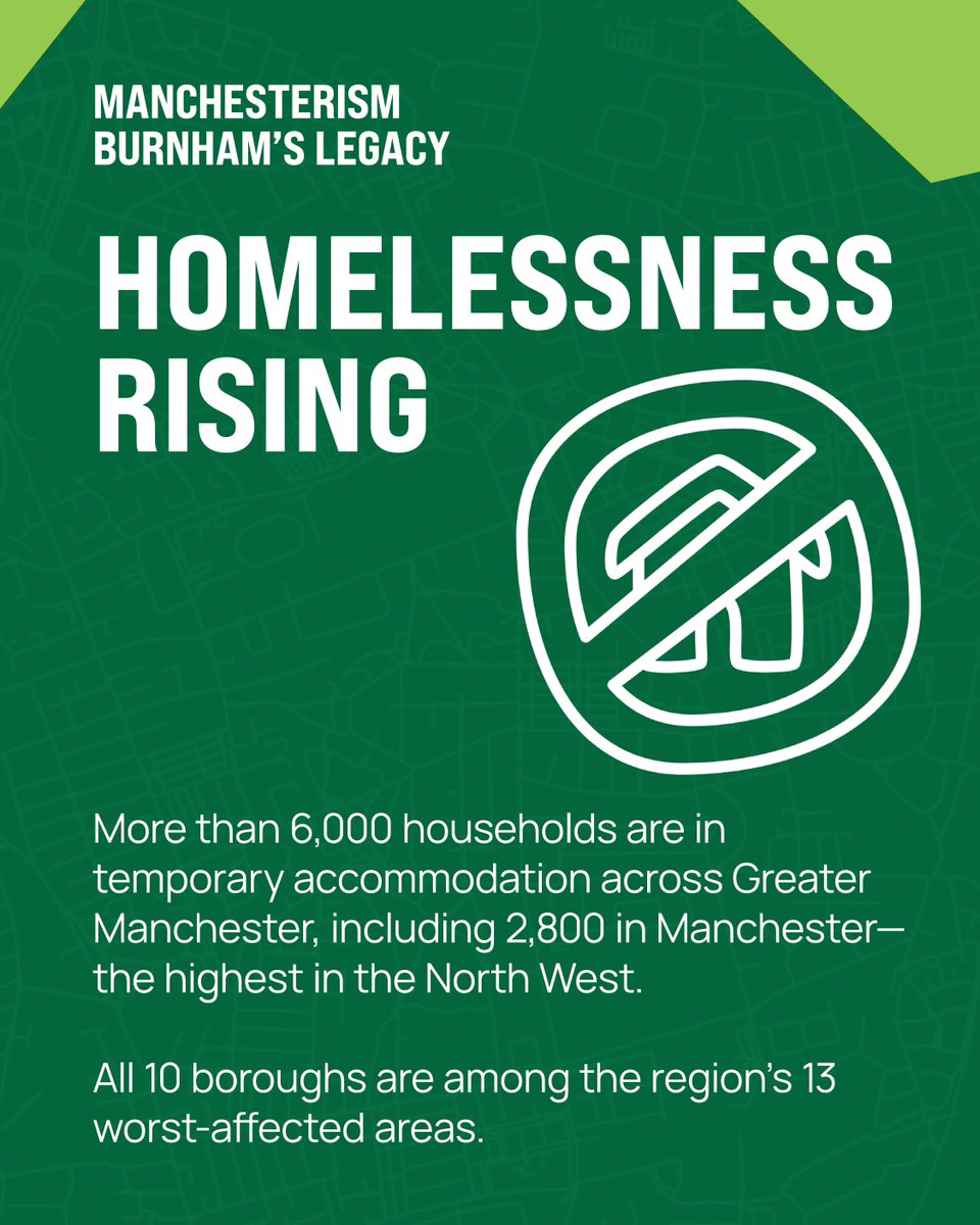 TheGreenParty's tweet photo. Manchesterism? This is Burnham's legacy:

✅ Soaring rents
✅ Rising homelessness
✅ Bigger profits for developers

Our city-region doesn’t need more of the same. https://t.co/5Eci1DEONs