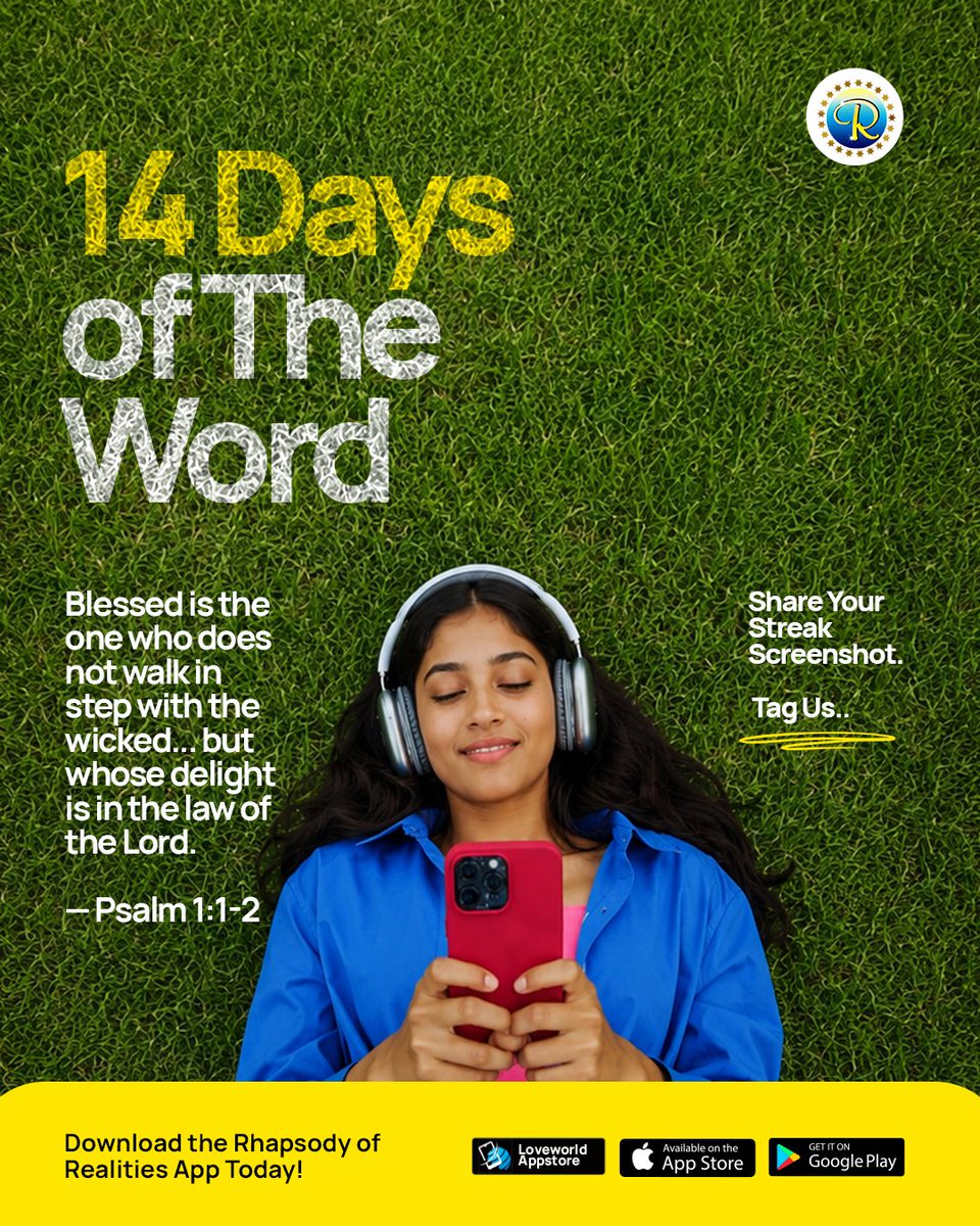 RhapsodyDaily's tweet photo. Ready to level up your consistency and feed your spirit? 

We are officially kicking off the 14 Days of The Word challenge! As Psalm 1:1-2 reminds us, true blessings come when our delight is firmly rooted in the law of the Lord.

Keep your study streak alive on the Rhapsody App, take a screenshot of your progress, and tag us so we can celebrate your growth! 

Open the Rhapsody App and jump into day one now! (Link in bio) 
#14DaysOfTheWord #RhapsodyApp #WordStreak #BibleStudyChallenge #SpiritualGrowth https://t.co/kUWG83hJB7
