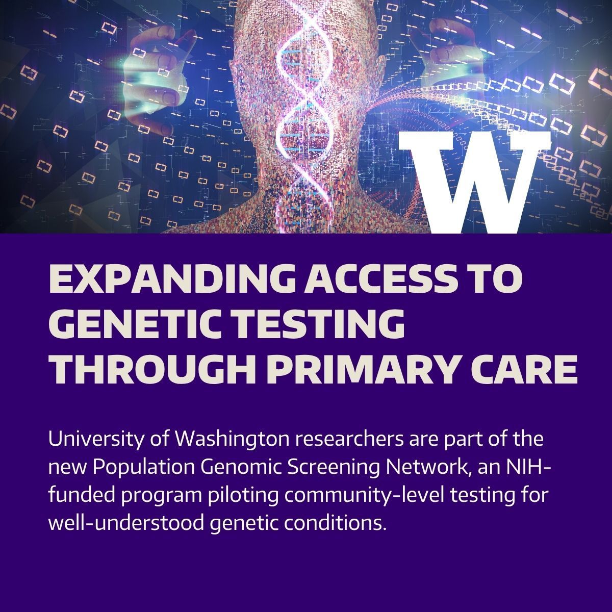 UWBiostat's tweet photo. UW Genetics Analysis Center and other @uwsph  researchers are part of a pilot project scaling up genomic screening in primary care settings for conditions like hereditary breast and ovarian cancer where early detection can help improve health outcomes. ⁠https://t.co/KnAvOSeRsE https://t.co/eLZ3NJHWgS