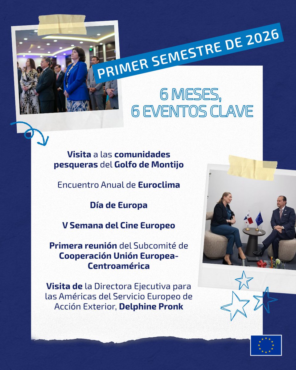 UEenPanama's tweet photo. El primer semestre de 2026 ha estado marcado por importantes hitos que han reforzado la relación entre la Unión Europea y Panamá, así como la labor de la Delegación en el país.

👉En este post repasamos algunos de los momentos más destacados de estos primeros seis meses del año https://t.co/R09S5mohax