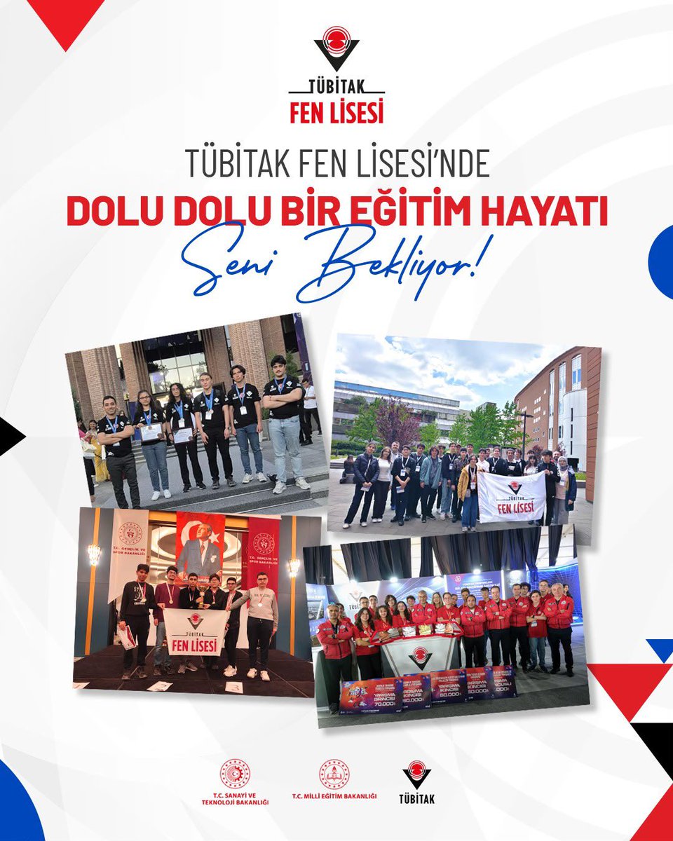 Tubitak_fenlise's tweet photo. TÜBİTAK Fen Lisesi’nde Dolu Dolu Bir Eğitim Hayatı Seni Bekliyor! 🚀

🔬 Ulusal ve uluslararası bilim olimpiyatları
🏆 Proje yarışmaları ve akademik başarılar
🌍 Yurt içi ve yurt dışı geziler
🧪 TÜBİTAK laboratuvarlarında deney ve staj imkanı
🎭 Sosyal, kültürel ve sportif etkinlikler
👥 İlgi alanlarına yönelik kulüp çalışmaları
🧬 Bilimsel üretimi destekleyen uygulamalı eğitim ortamı

Bilimsel merakınızı keşfedeceğiniz, yeteneklerinizi geliştirebileceğiniz ve unutulmaz anılar biriktirebileceğiniz bir eğitim için sizleri TÜBİTAK Fen Lisesi'ne bekliyoruz. 🤗

Okul özel sınavı başvuru tarihleri: 
🗓️ 10-15 Temmuz 2026

Sınav tarihi: 
🗓️ 18 Temmuz 2026 
⏰ 10.00

Detaylar ve başvuru: 👇🏻
https://t.co/nE9hZ1Zwoc