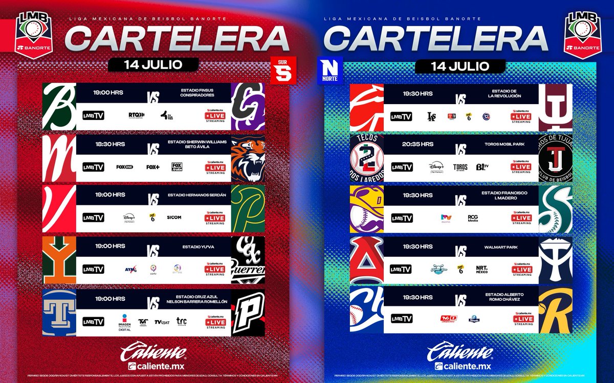 LMBBanorte's tweet photo. La cartelera del día de hoy presentada por @calientesports . 🔥

Regístrate y recibe $1,000 de regalo 📲 https://t.co/t2laqQpLbb

#LaLigaFuerteDeMéxico💪🏼🇲🇽⚾️ #MásAcciónMásDiversión🔥 https://t.co/06cTX5BP5K