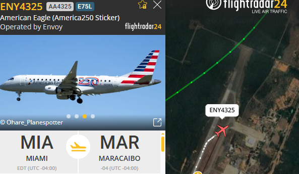 dgaviacion_'s tweet photo. 🇺🇸🇻🇪: Llegó al Aeropuerto Internacional de La Chinita el vuelo de reinicio de American Airlines entre Miami y Maracaibo.

El vuelo es operado por el Embraer 175 de Envoy Air con livery de los (250 de América); después de 7 años, Maracaibo recupera su servicio directo con Miami. https://t.co/txwpw6XI7A