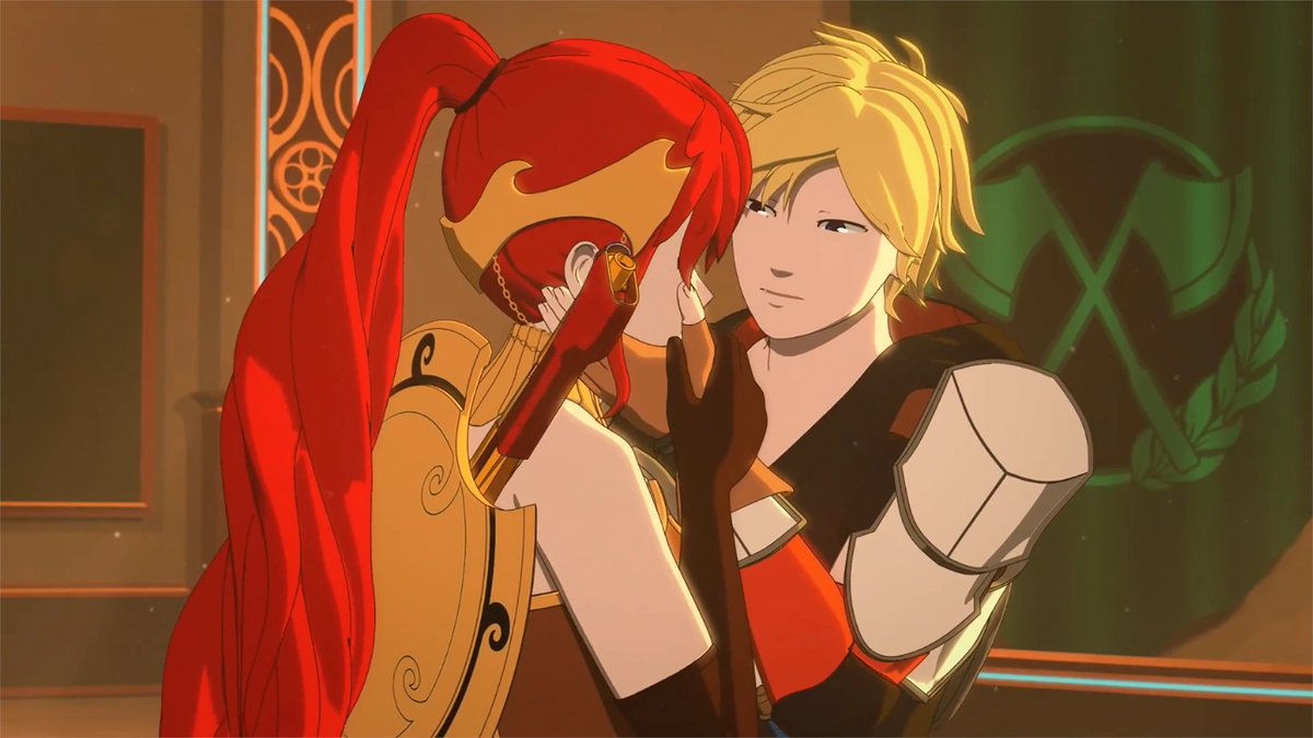 schnnees's tweet photo. This scene still has me in chokehold to this day, what do you mean we rlly see Pyrrha in the new engine not to mention the Arkos reunion 🥺❤️ #rwby https://t.co/u8fKU19F19
