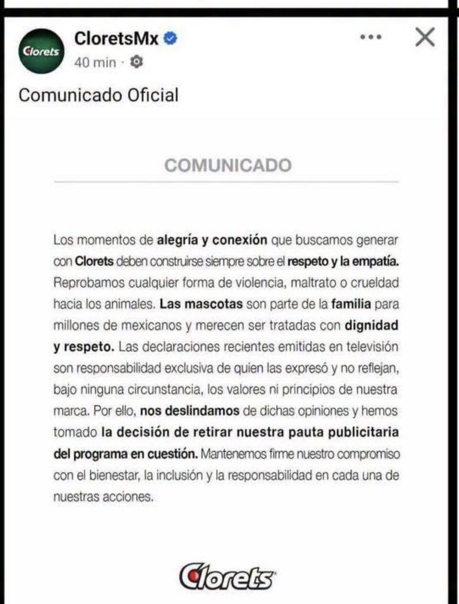 DerechosVa's tweet photo. .@palaciohierro 🇲🇽🐾Cuando las palabras cruzan una línea, las decisiones también hablan. Varias marcas anuncian el retiro de su pauta publicitaria del programa en cuestión ( o sea, VENTANEANDO), reafirmando que el respeto hacia los animales también debe demostrarse con acciones. https://t.co/5uszKcsZUs