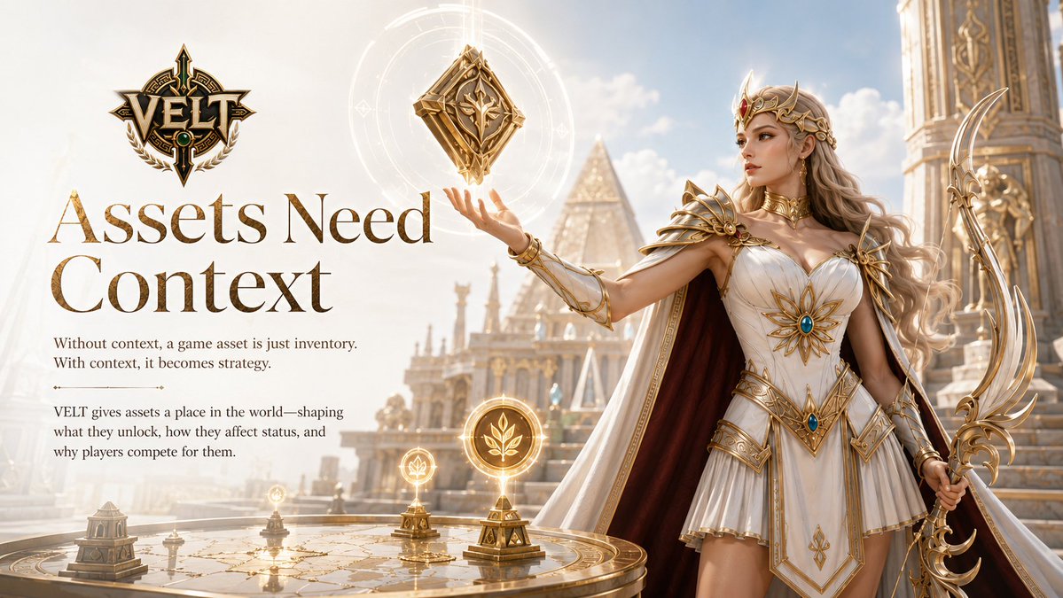 VELT_Official's tweet photo. A game asset without context is just inventory.
A game asset with context becomes strategy.
Where it is used.
Who needs it.
What it unlocks.
How it affects status.
Why players compete for it.
VELT is focused on giving assets a place inside the world.
#VELT #CryptoGaming https://t.co/ArFDmwhF8k