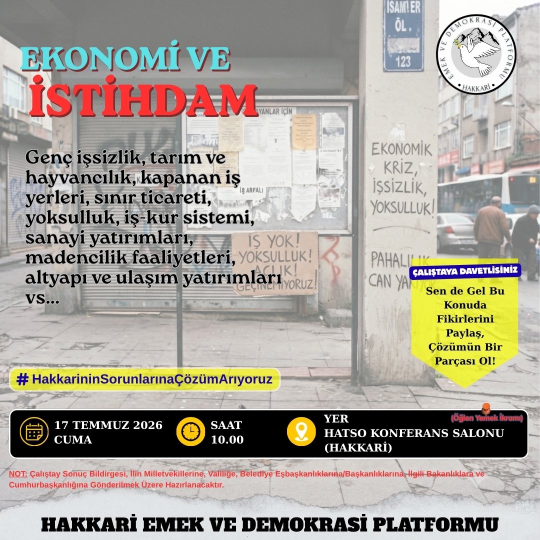 egitimsen30's tweet photo. İşsizlik büyüyor, yoksulluk derinleşiyor, gençler göç ediyor. Hakkâri için emeği ve üretimi önceleyen politikalar artık ertelenemez.
#HakkarininSorunlarınaÇözümArıyoruz https://t.co/mKPFtCZHUo