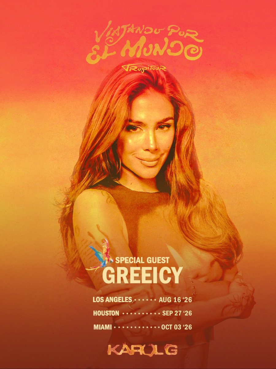 KarolGSite's tweet photo. Karol G acaba de anunciar como invitadas especiales para el tour de Viajando por el Mundo Tropi Tour a Becky G, Greeicy y Elena Rosa para la fecha de Chicago a Dallas. ✨ https://t.co/oWRHJQRLDu
