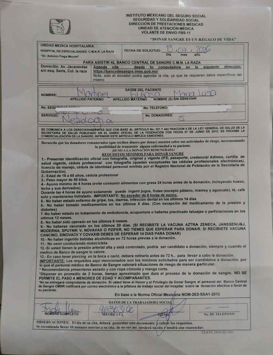 JAVYTS's tweet photo. buen dia, nos puedes apoyar a difundir, requerimos donadores de sangre para la  sra  María Luisa Martínez Guijosa en el hospital La raza del IMSS del área de nefrología
@SergioSarmiento https://t.co/xUUYBObv74