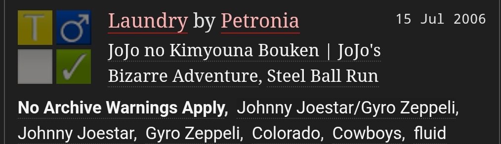 EMPORIOSMOM's tweet photo. The first Gyjo fic on ao3 is probably older than some jojo fans https://t.co/TJswKP84C6